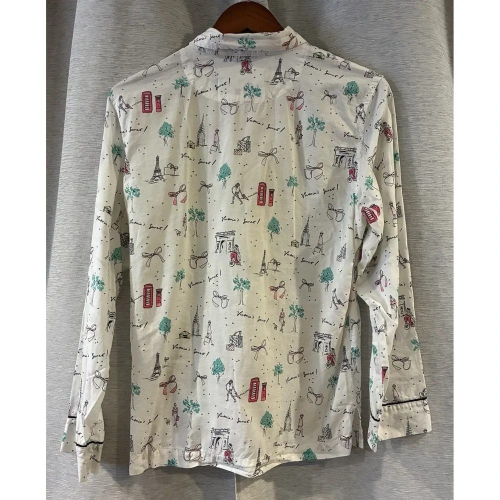 Victorias Secret London Paris Travel AOP Button Up Pajama Set Small Multicolor